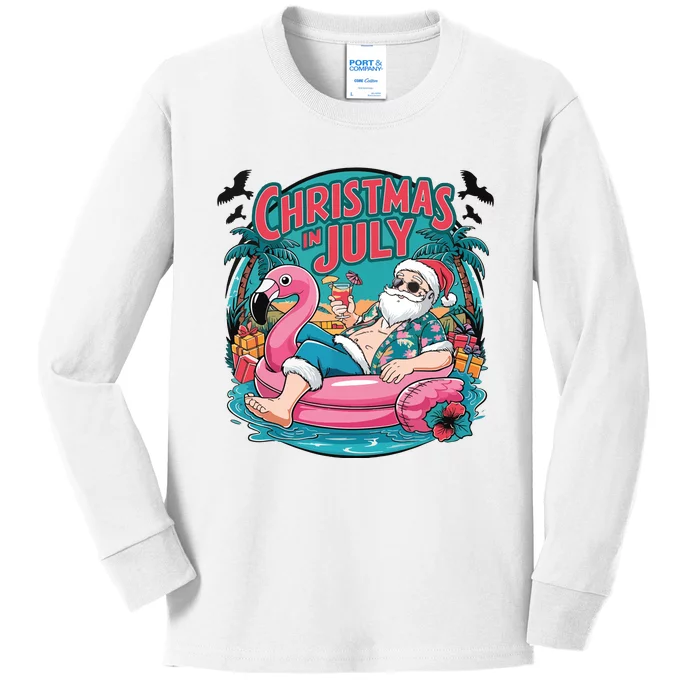 Funny Santa Flamingo Christmas In July Summer Xmas Kids Long Sleeve Shirt