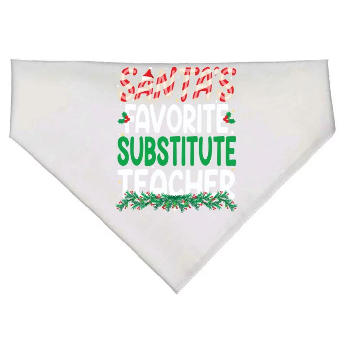 Funny SantaS Favorite Substitute Teacher Christmas Funny Gift USA-Made Doggie Bandana