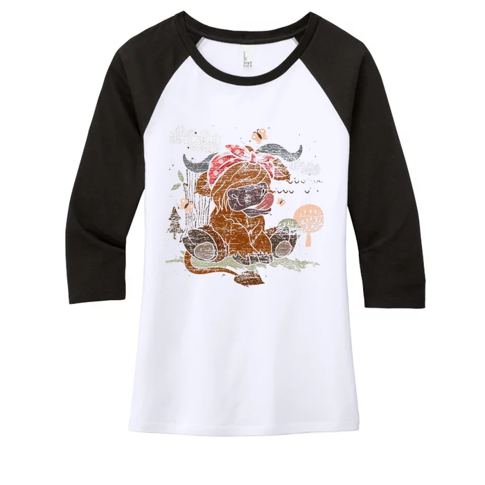 Funny Scottish Farmer Farm Animal Bandana Cute Highland Cow Women's Tri-Blend 3/4-Sleeve Raglan Shirt