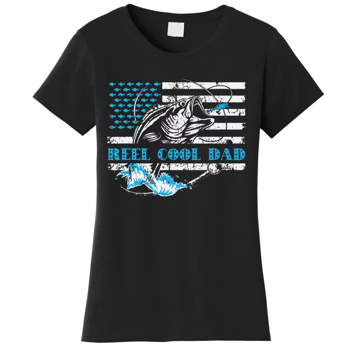 Fishing Stuff For Fathers Day Reel Cool Dad American Flag Women's T-Shirt