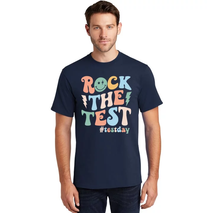 Funny Smile Face Test Day Rock The Test Motivational Student Tall T-Shirt