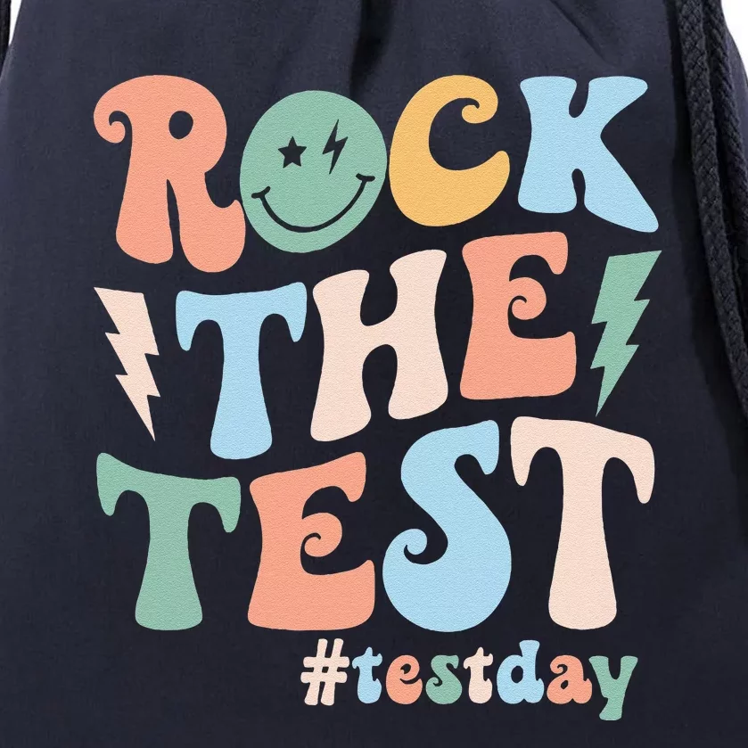 Funny Smile Face Test Day Rock The Test Motivational Student Drawstring Bag