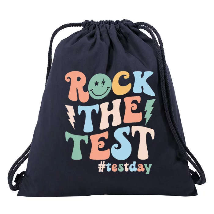 Funny Smile Face Test Day Rock The Test Motivational Student Drawstring Bag