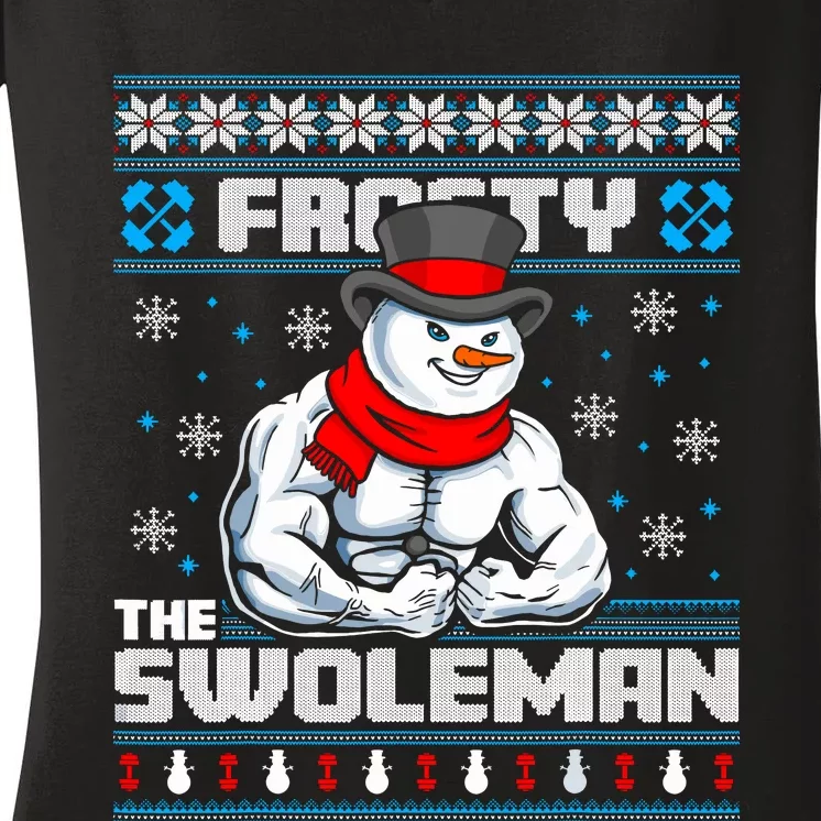 Frosty Swoleman Funny Christmas Workout Gym Weight Lifting Women's V-Neck T-Shirt