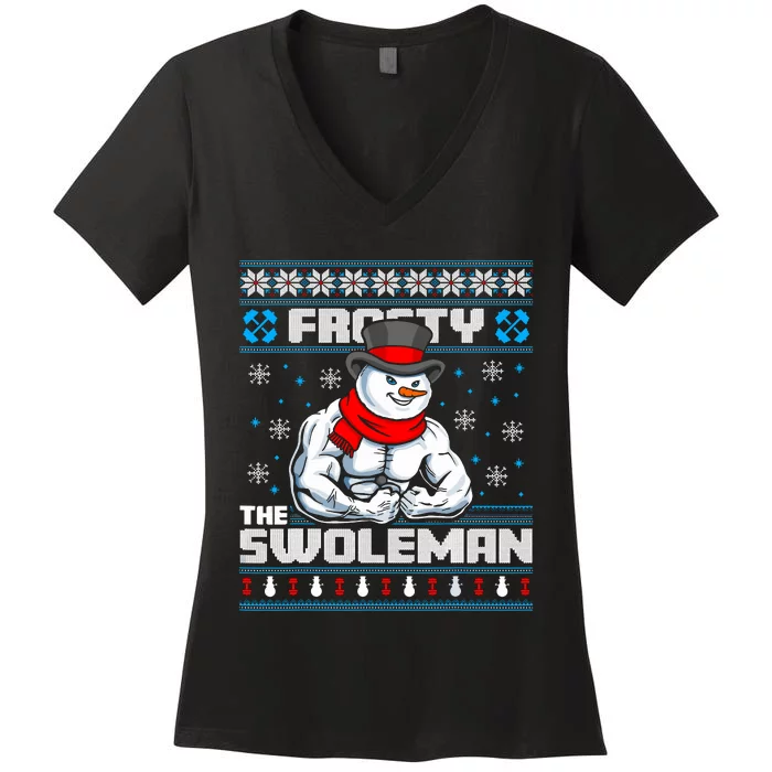 Frosty Swoleman Funny Christmas Workout Gym Weight Lifting Women's V-Neck T-Shirt