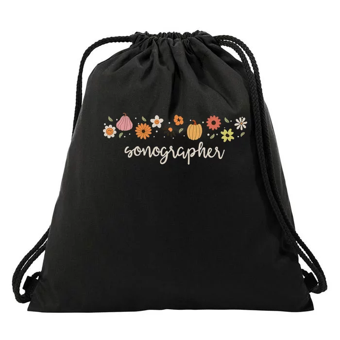 Fall Season Flowers Sonographer Pumpkin Ultrasound Tech Drawstring Bag