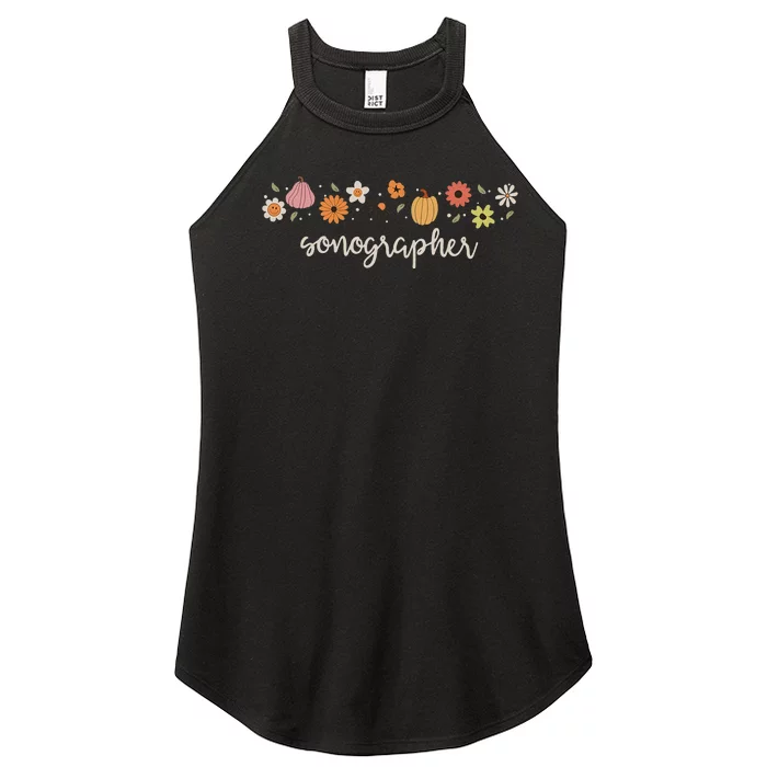 Fall Season Flowers Sonographer Pumpkin Ultrasound Tech Women’s Perfect Tri Rocker Tank