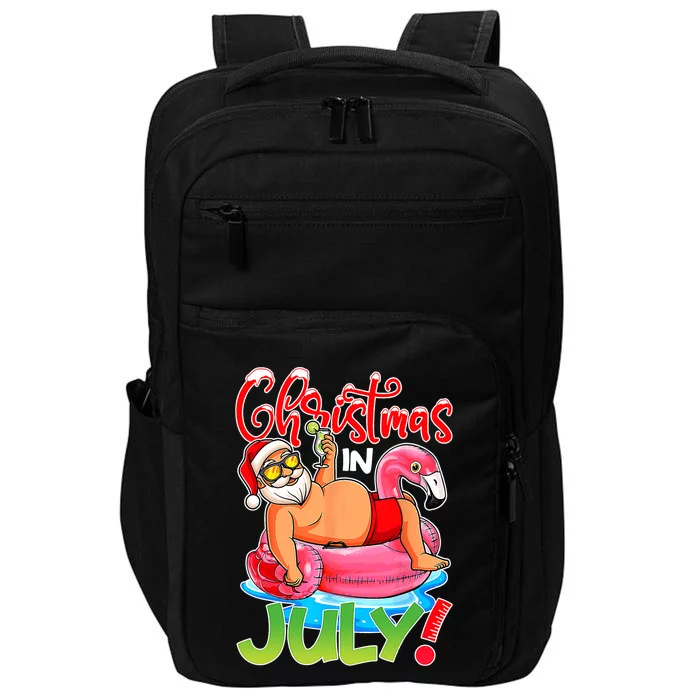 Funny Santa Flamingo Float Christmas In July Summer Vacation Impact Tech Backpack