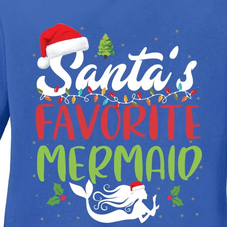 Funny SantaS Favorite Mermaid Christmas Santa Hat Lights Gift Ladies Long Sleeve Shirt