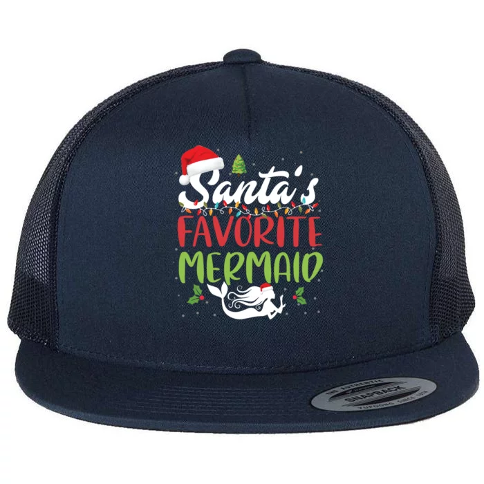 Funny SantaS Favorite Mermaid Christmas Santa Hat Lights Gift Flat Bill Trucker Hat