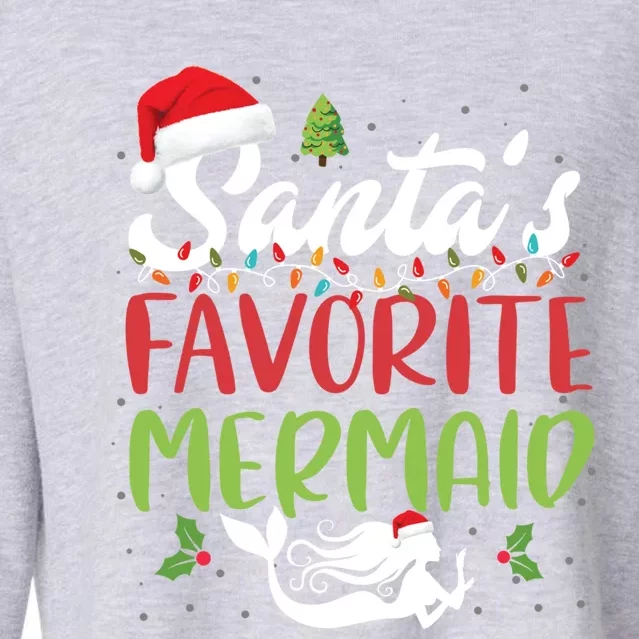 Funny SantaS Favorite Mermaid Christmas Santa Hat Lights Gift Cropped Pullover Crew