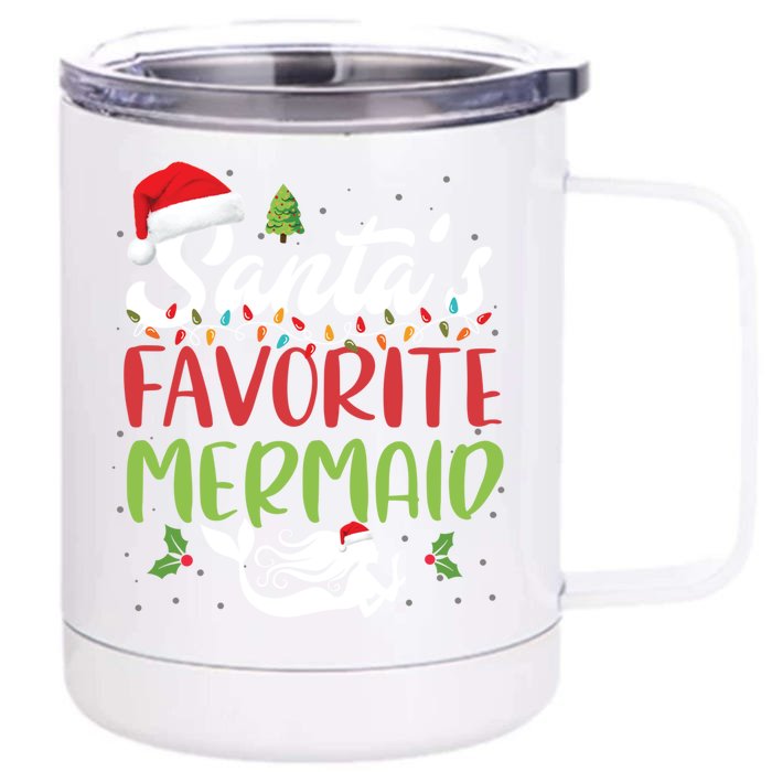 Funny SantaS Favorite Mermaid Christmas Santa Hat Lights Gift Front & Back 12oz Stainless Steel Tumbler Cup