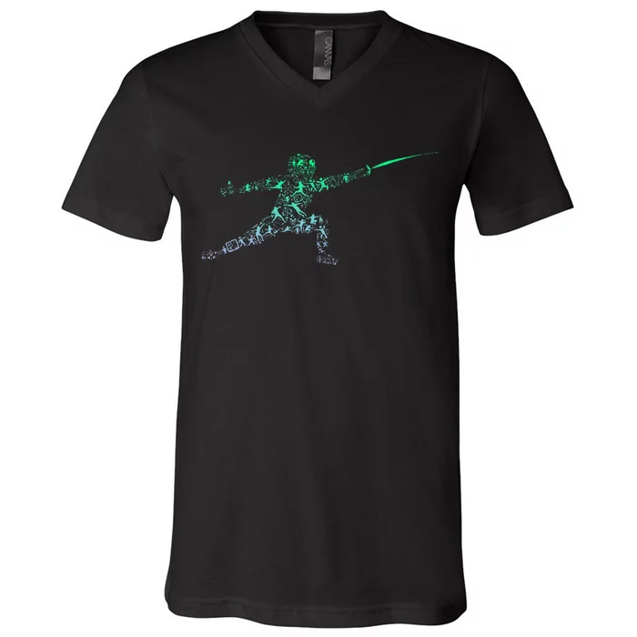 Fencing Stance For Fencer Swordfighting V-Neck T-Shirt