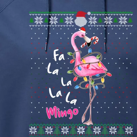 Funny Santa Flamingo Fa La La La Mingo Ugly Xmas Sweater Gift Performance Fleece Hoodie