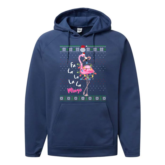 Funny Santa Flamingo Fa La La La Mingo Ugly Xmas Sweater Gift Performance Fleece Hoodie