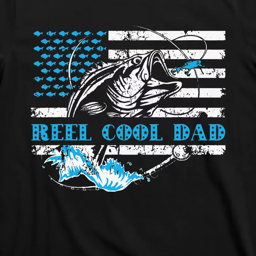 Fishing Stuff For Fathers Day Reel Cool Dad American Flag T-Shirt