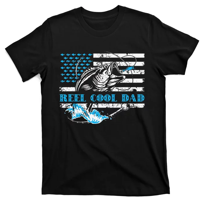 Fishing Stuff For Fathers Day Reel Cool Dad American Flag T-Shirt