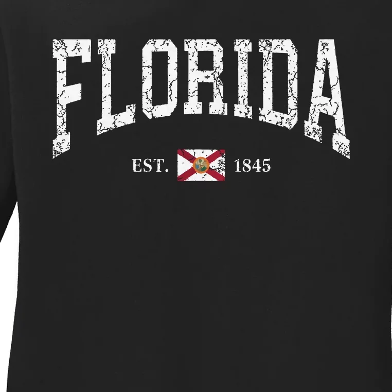 Florida State Flag Distressed Ladies Long Sleeve Shirt