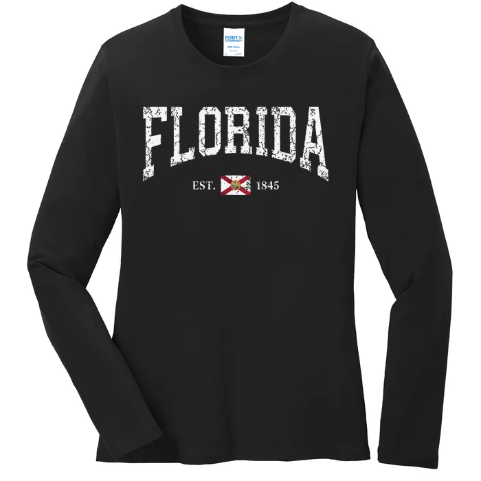 Florida State Flag Distressed Ladies Long Sleeve Shirt