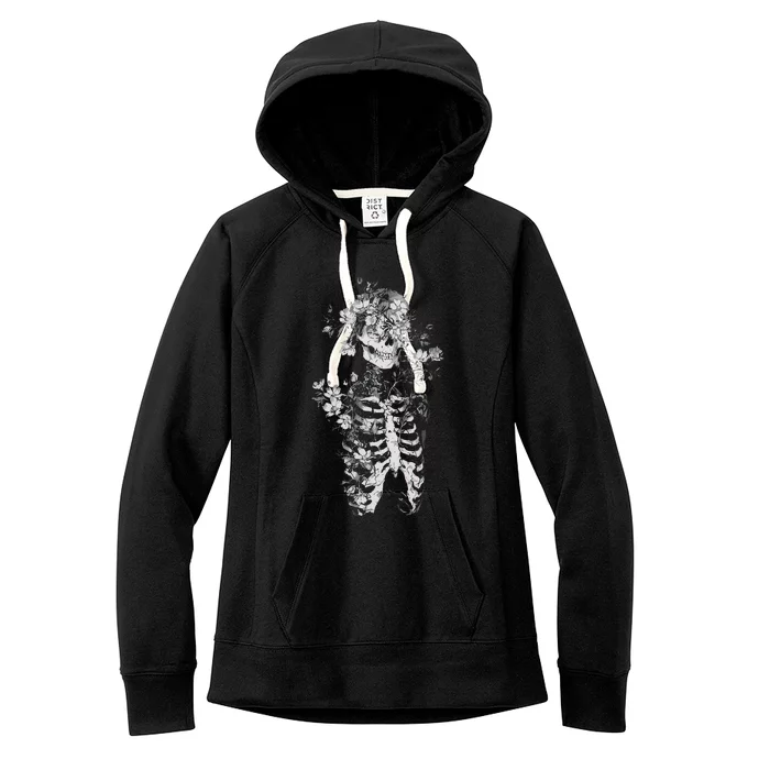 Floral Skeleton Flowers Goth Occult Death Dark Alt Aesthetic Women's Fleece Hoodie