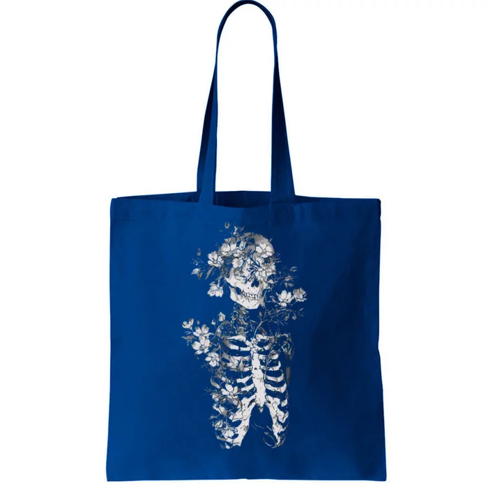 Floral Skeleton Flowers Goth Occult Death Dark Alt Aesthetic Tote Bag