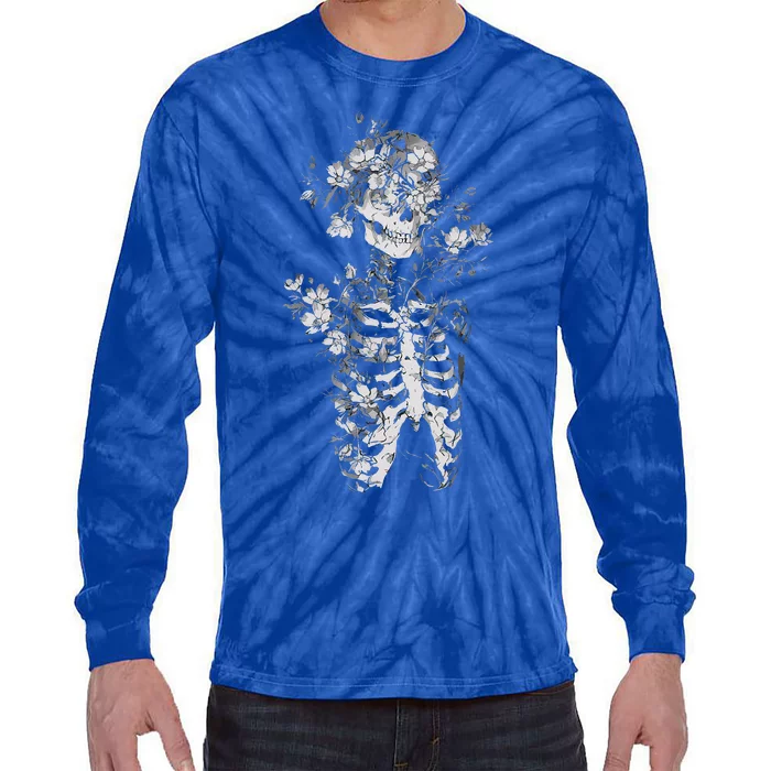 Floral Skeleton Flowers Goth Occult Death Dark Alt Aesthetic Tie-Dye Long Sleeve Shirt