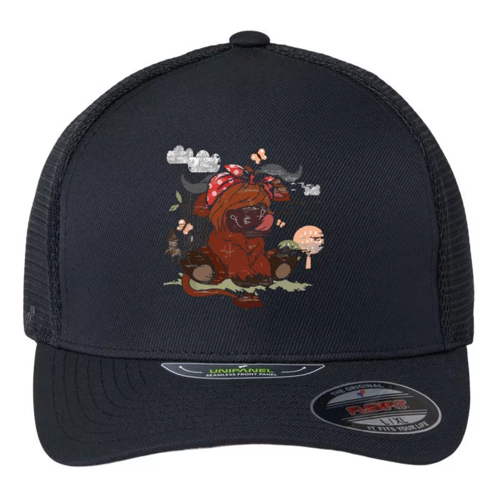 Funny Scottish Farmer Farm Animal Bandana Cute Highland Cow Flexfit Unipanel Trucker Cap