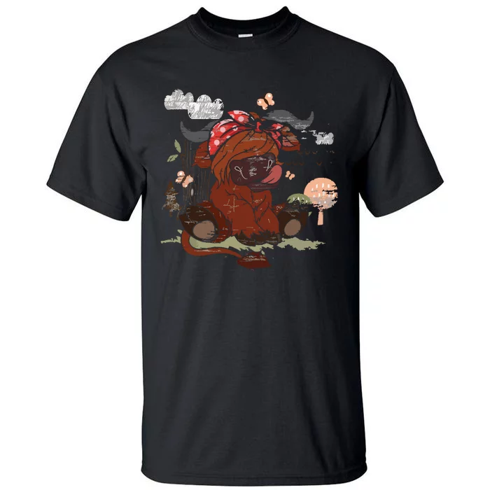 Funny Scottish Farmer Farm Animal Bandana Cute Highland Cow Tall T-Shirt