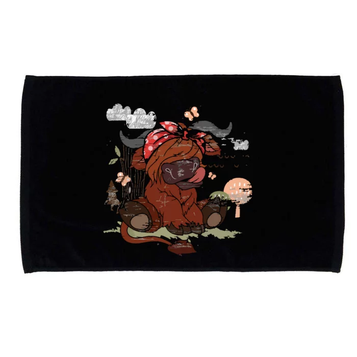 Funny Scottish Farmer Farm Animal Bandana Cute Highland Cow Microfiber Hand Towel