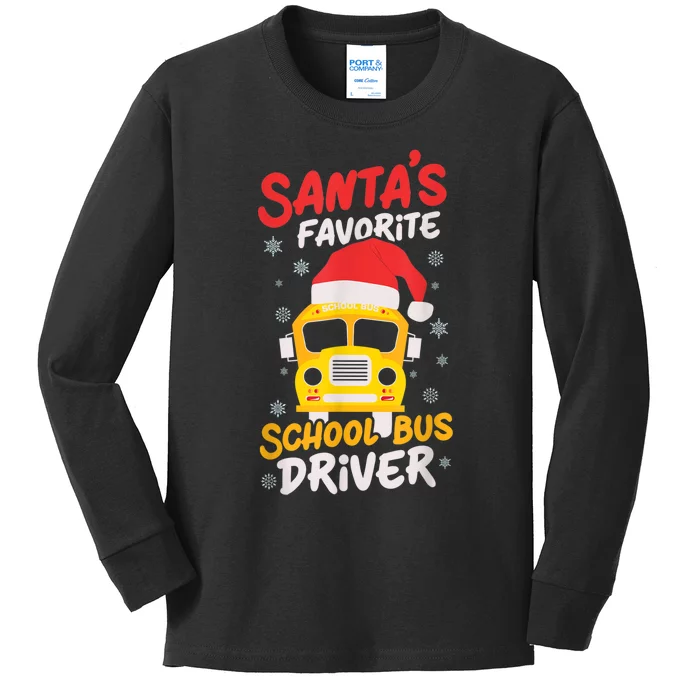 Funny Santas Favorite School Bus Driver Christmas Kids Long Sleeve Shirt