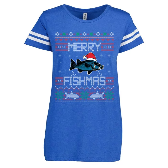 Funny Santa Fish Merry Fishmas Christmas For Fish Angler Gift Enza Ladies Jersey Football T-Shirt