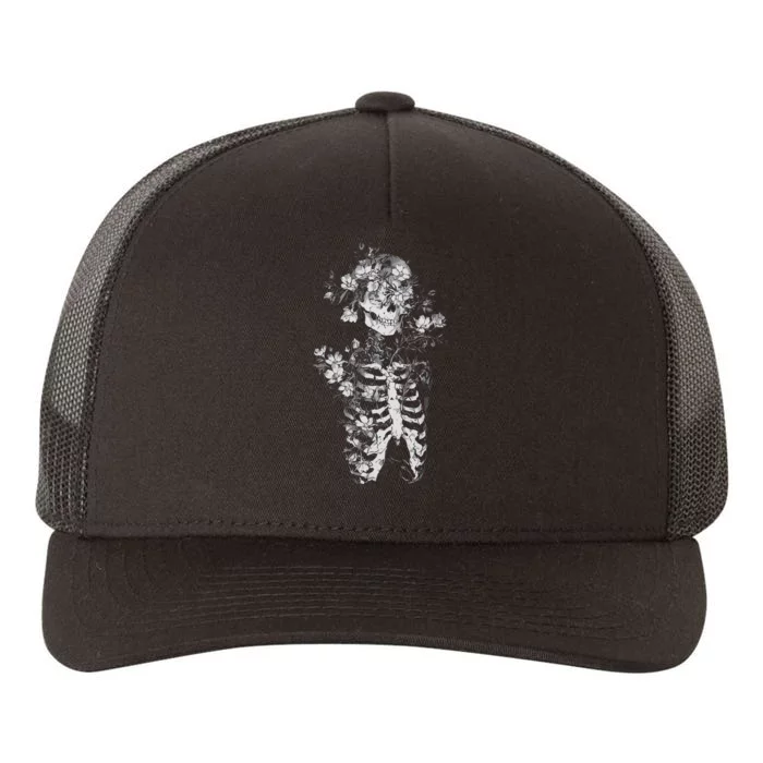 Floral Skeleton Flowers Goth Occult Death Dark Alt Aesthetic Yupoong Adult 5-Panel Trucker Hat