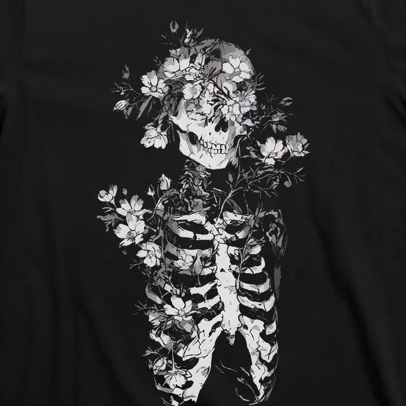 Floral Skeleton Flowers Goth Occult Death Dark Alt Aesthetic T-Shirt