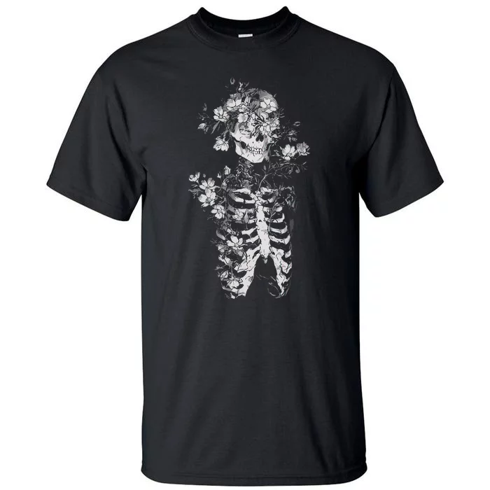 Floral Skeleton Flowers Goth Occult Death Dark Alt Aesthetic Tall T-Shirt