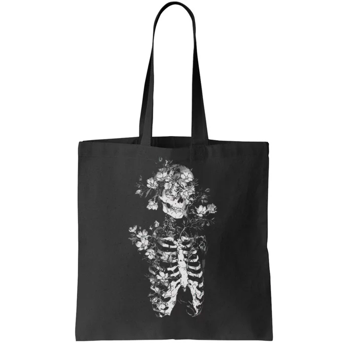 Floral Skeleton Flowers Goth Occult Death Dark Alt Aesthetic Tote Bag