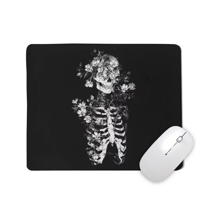 Floral Skeleton Flowers Goth Occult Death Dark Alt Aesthetic Mousepad