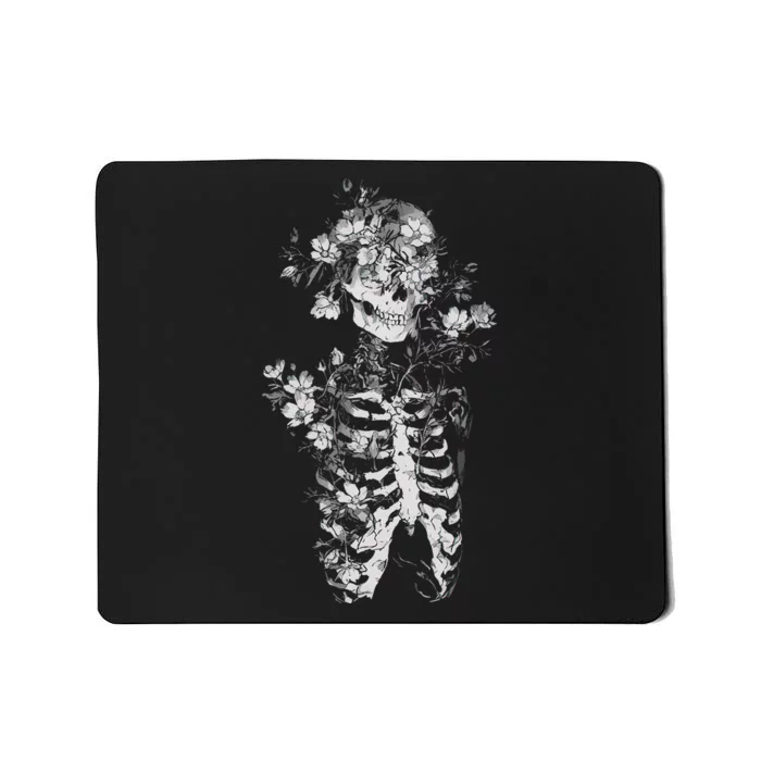 Floral Skeleton Flowers Goth Occult Death Dark Alt Aesthetic Mousepad