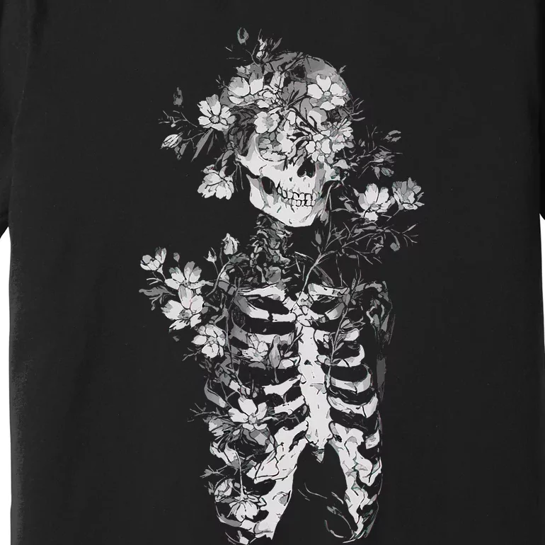 Floral Skeleton Flowers Goth Occult Death Dark Alt Aesthetic Premium T-Shirt