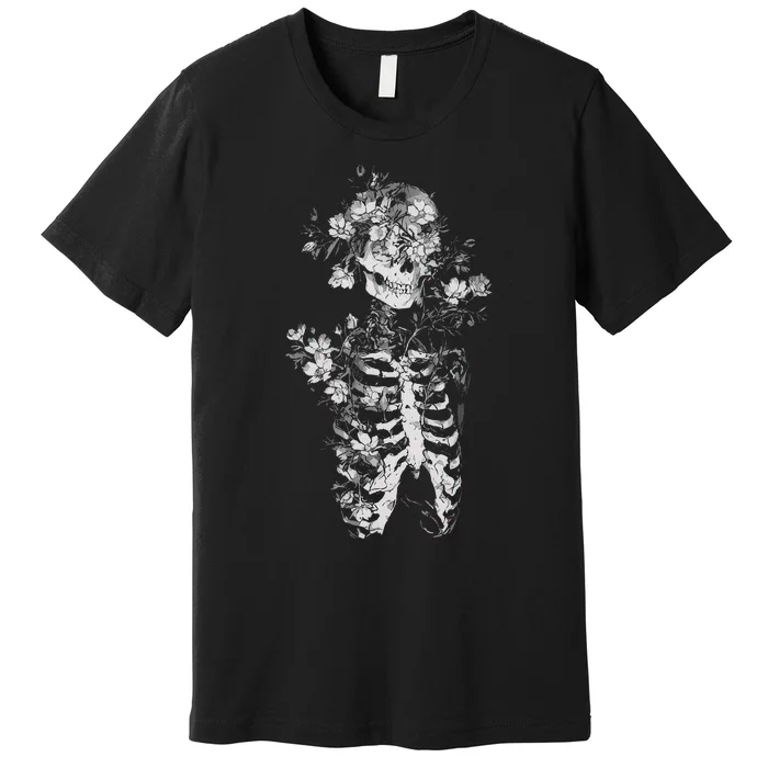 Floral Skeleton Flowers Goth Occult Death Dark Alt Aesthetic Premium T-Shirt