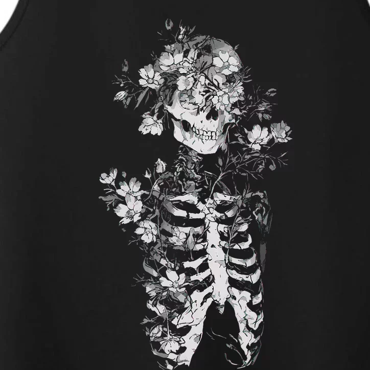 Floral Skeleton Flowers Goth Occult Death Dark Alt Aesthetic Performance Tank