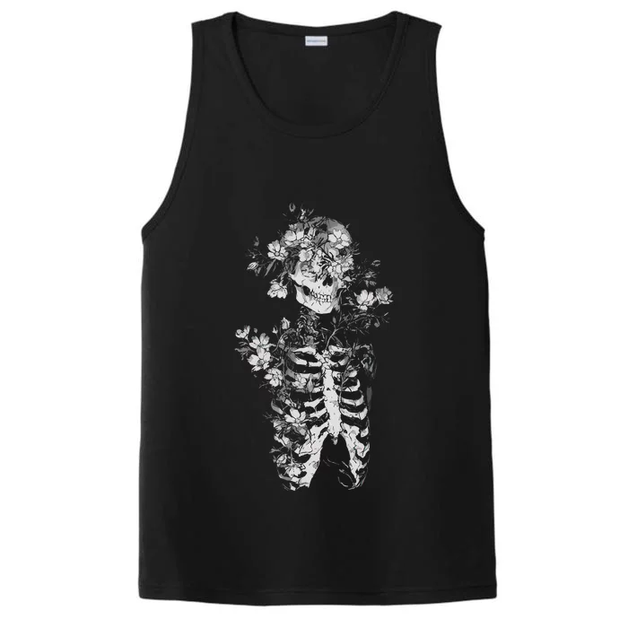 Floral Skeleton Flowers Goth Occult Death Dark Alt Aesthetic Performance Tank