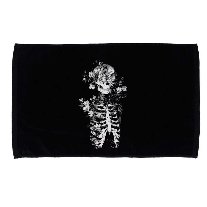 Floral Skeleton Flowers Goth Occult Death Dark Alt Aesthetic Microfiber Hand Towel