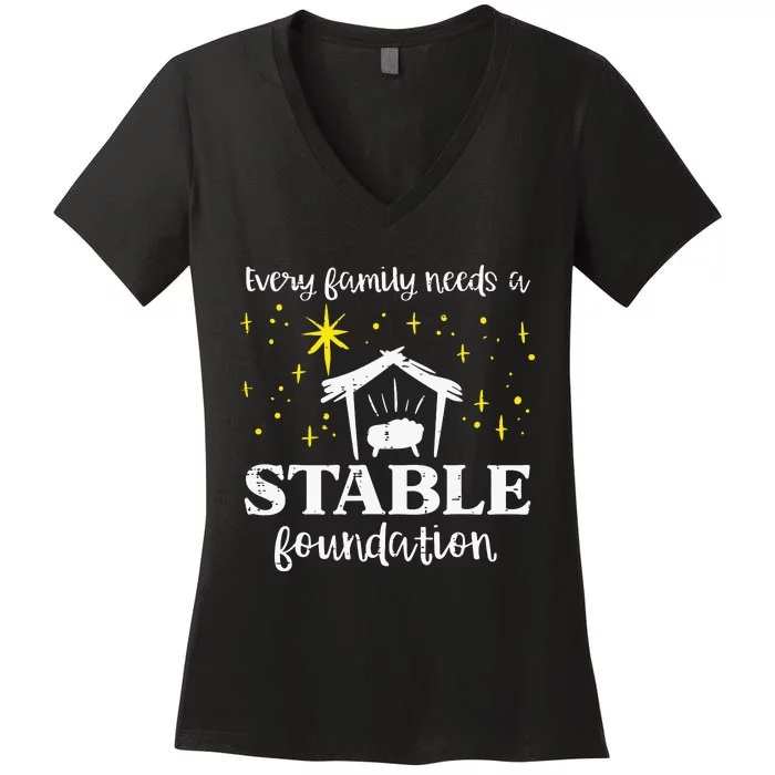 Family Stable Foundation Christian Jesus Christmas Xmas Women's V-Neck T-Shirt