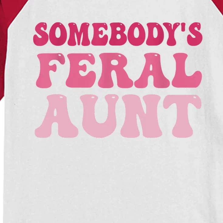 Funny Somebody's Feral Aunt Groovy For Mom Mother's Day Kids Colorblock Raglan Jersey