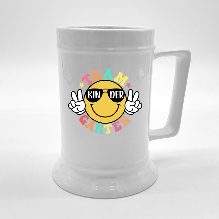 Funny Smile Face Back To School Team Kindergarten Teacher Great Gift Front & Back Beer Stein