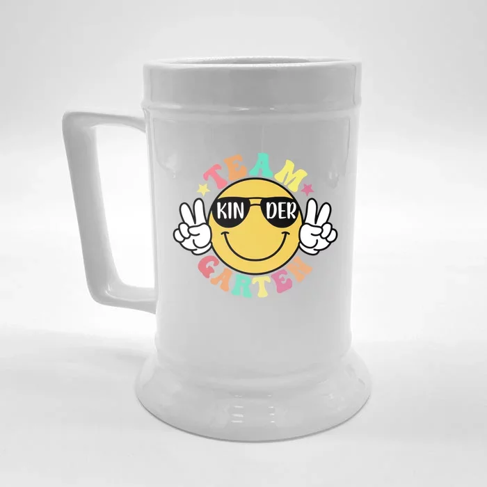 Funny Smile Face Back To School Team Kindergarten Teacher Great Gift Front & Back Beer Stein