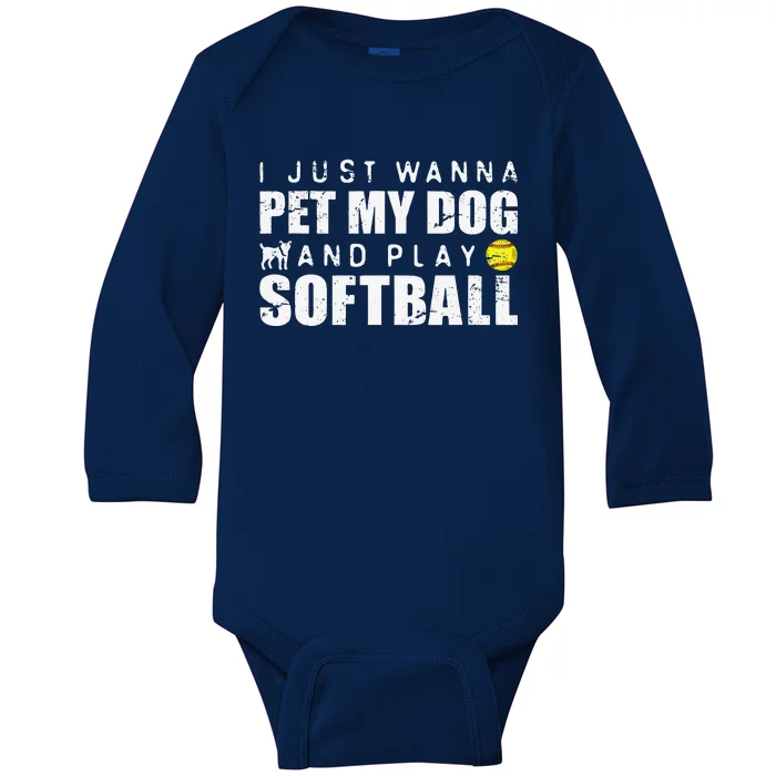 Fastpitch Softball Funny Dog Baby Long Sleeve Bodysuit