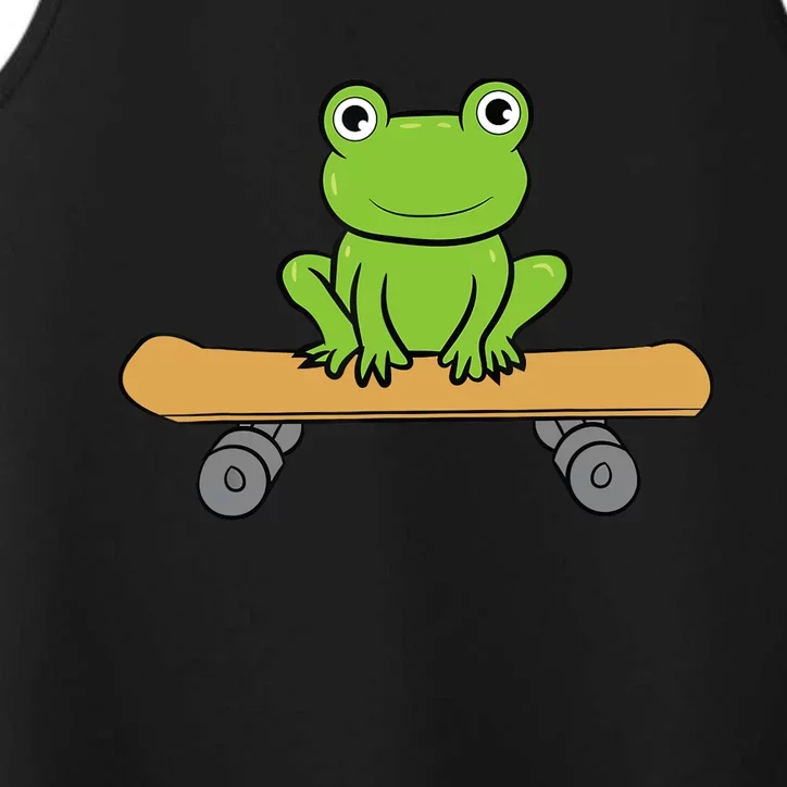 Funny Skateboarding Frog Funny Skateboard Frog Skateboarder Performance Tank