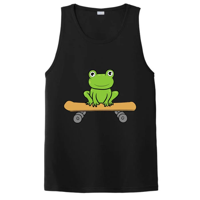 Funny Skateboarding Frog Funny Skateboard Frog Skateboarder Performance Tank