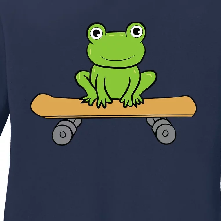 Funny Skateboarding Frog Funny Skateboard Frog Skateboarder Ladies Long Sleeve Shirt